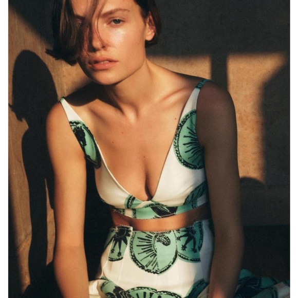 New ZARA ZW Collection Printed Crop Top - Picture 1 of 8